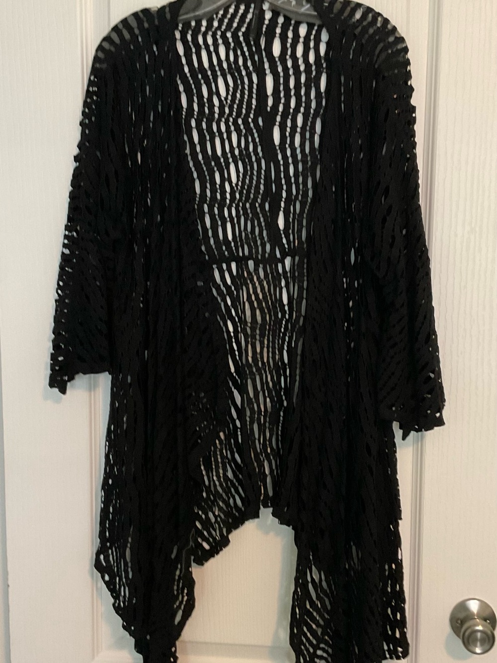 Black Open-Weave Draped Kimono Shrug